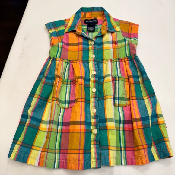 Ralph Lauren LOT OF 2 Baby Girls Dresses 1-pink & 1-multi Color Plaid Size 12 Mo - Picture 10 of 16